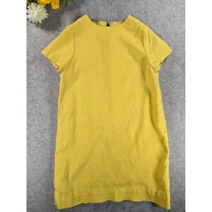 Vintage 70s Girls Easter Yellow Retro Mod Shift Dress Short Sleeve Zip Back SM
